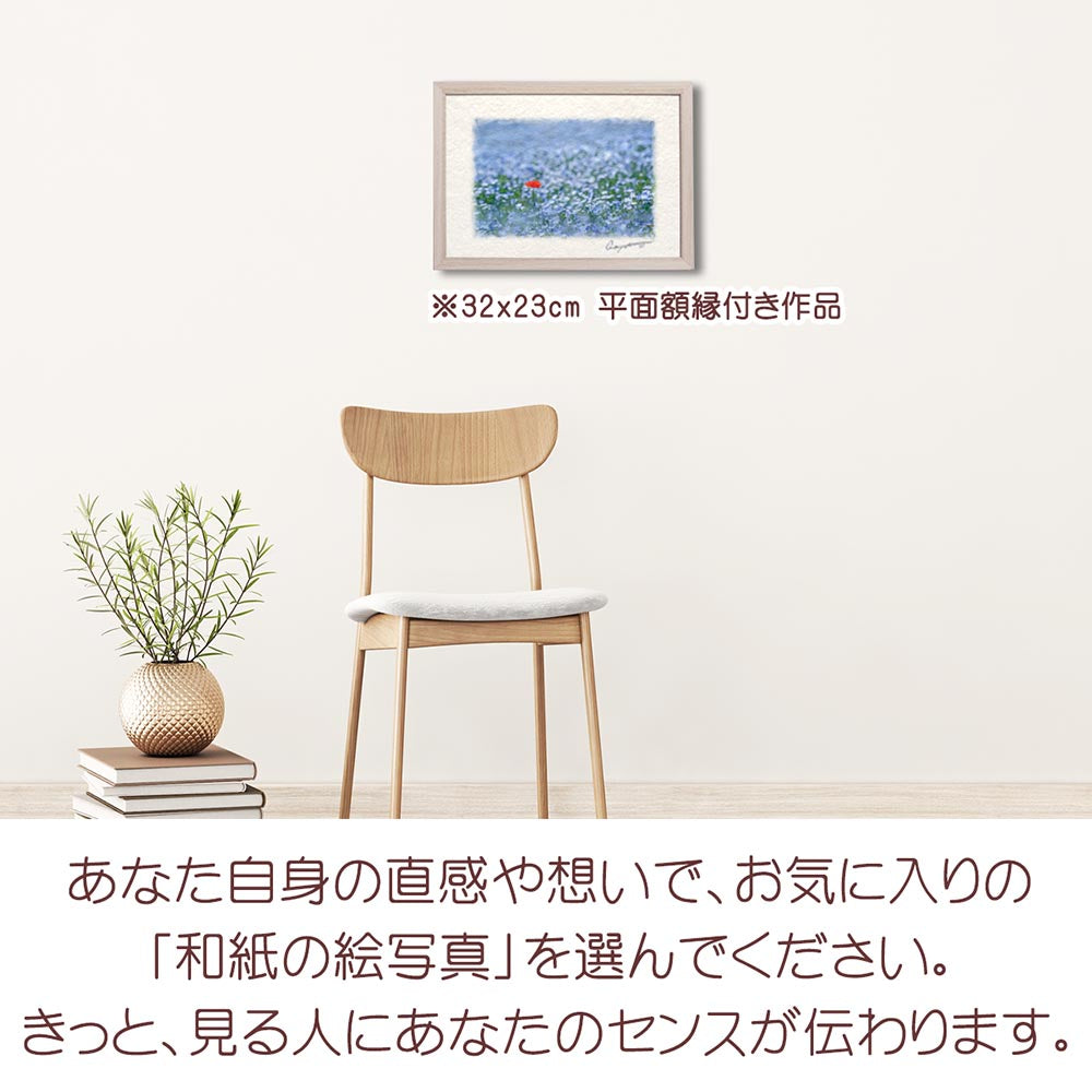 和紙の絵写真 「一面のネモフィラと赤いポピー」 絵画 インテリア アート パネル おしゃれ 風景画 風水 絵 玄関 ジャパンディ 壁 掛け ポスター 和風 和 モダン 春 青 花の絵