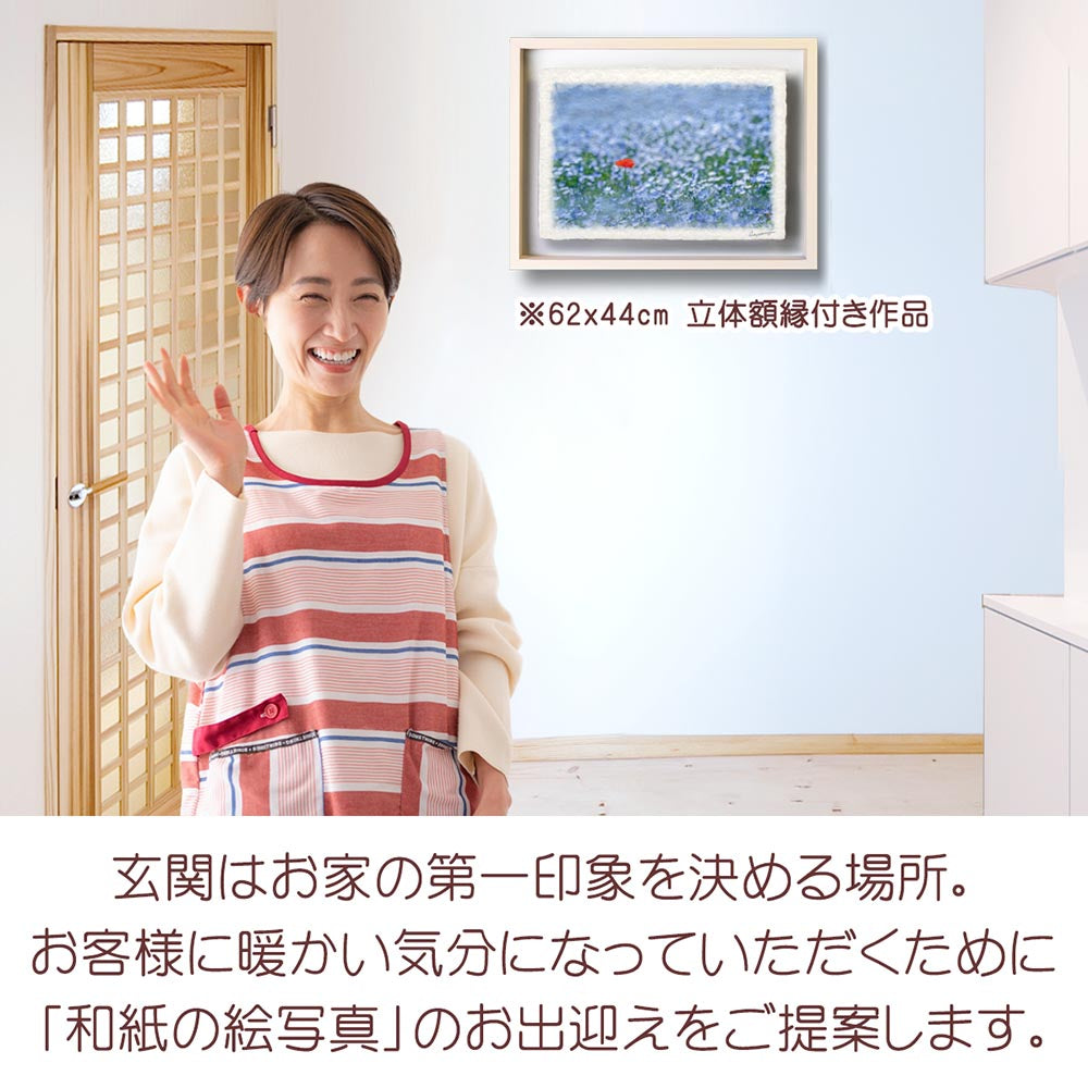 和紙の絵写真 「一面のネモフィラと赤いポピー」 絵画 インテリア アート パネル おしゃれ 風景画 風水 絵 玄関 ジャパンディ 壁 掛け ポスター 和風 和 モダン 春 青 花の絵