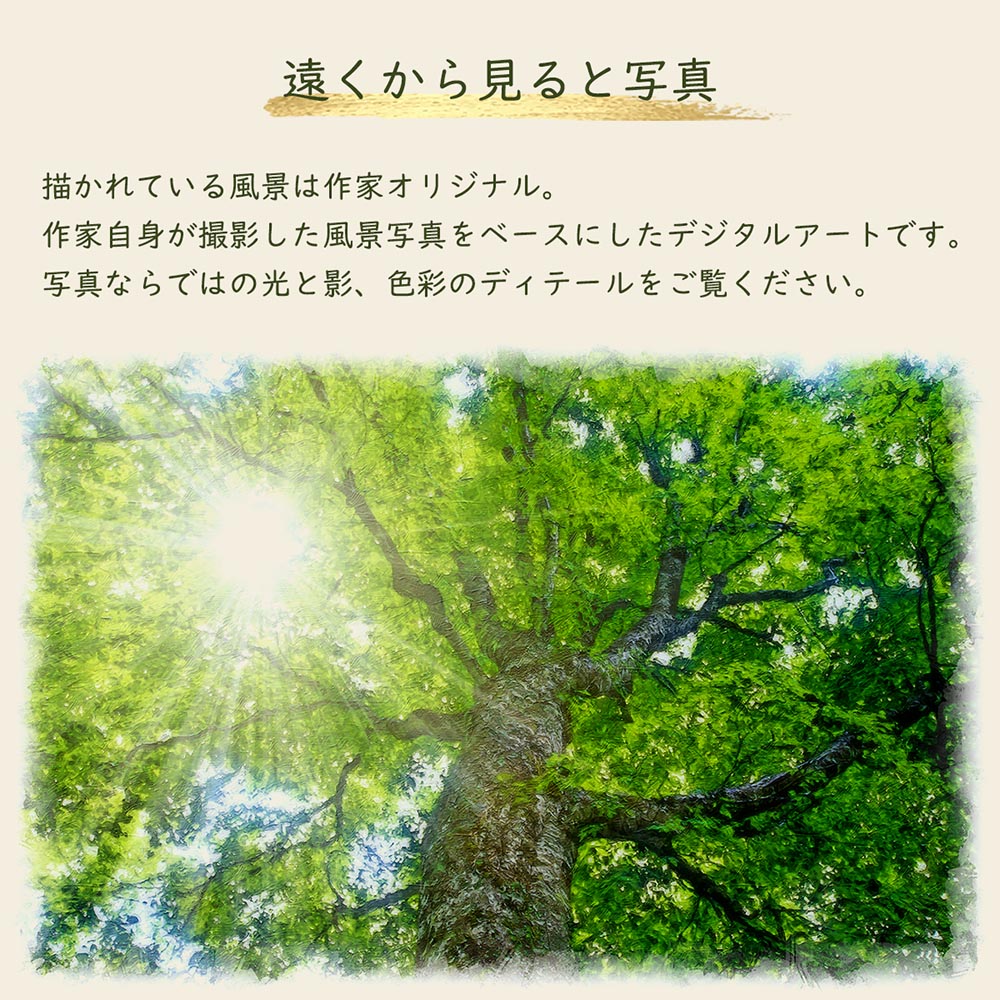 木漏れ日と新緑のブナの大木｜和紙の絵写真・玄関に飾ると運気が上がる風水絵画